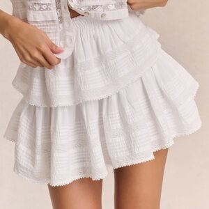 LoveShackFancy White Tiered Ruffle Mini Skirt